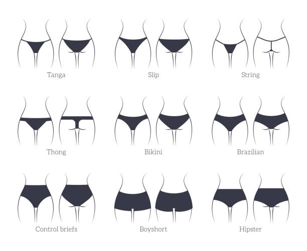 Female panties types icons. String and thong, tanga and bikini underwear vector illustration